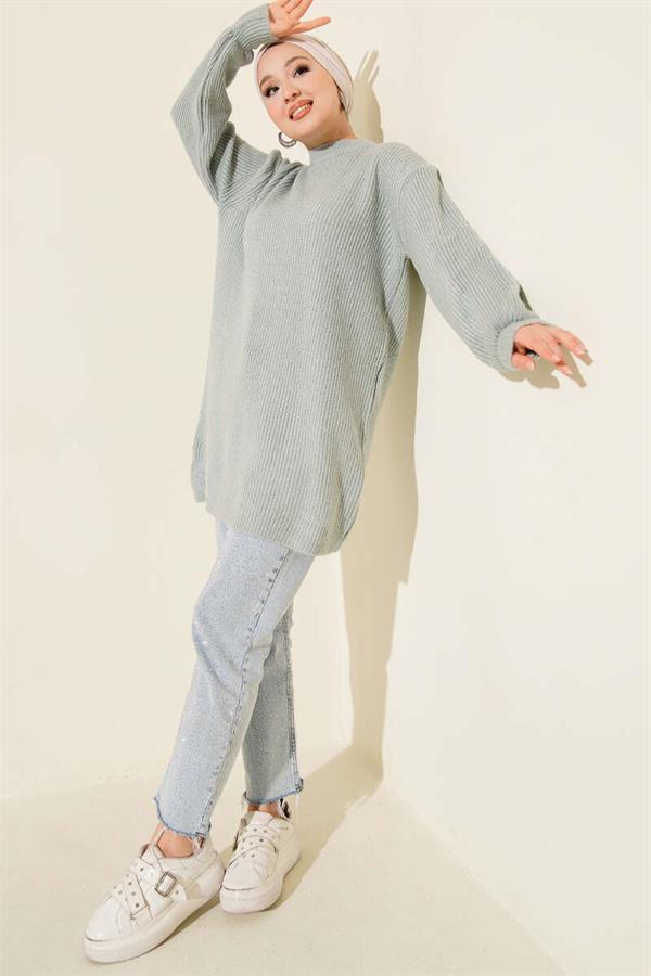 Selanik Knitted Soft Knitwear Tunic Mint