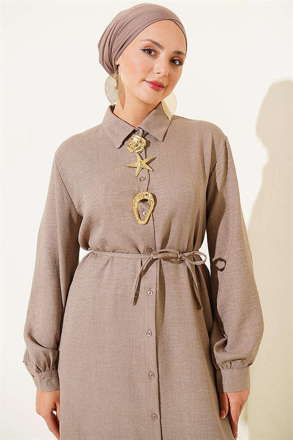2 Piece Set in Mink with Symbolic Gold Accessories