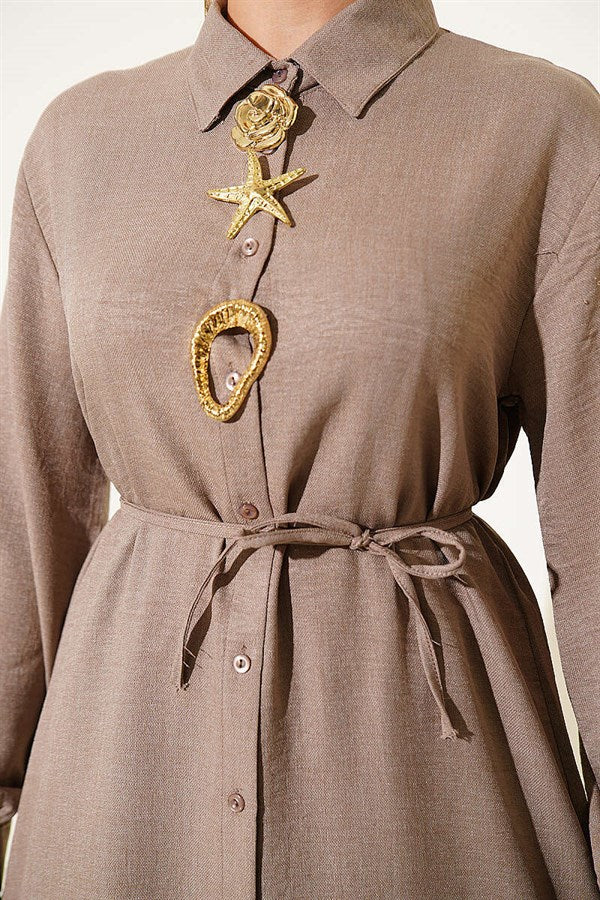 2 Piece Set in Mink with Symbolic Gold Accessories