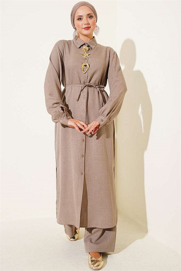 2 Piece Set in Mink with Symbolic Gold Accessories