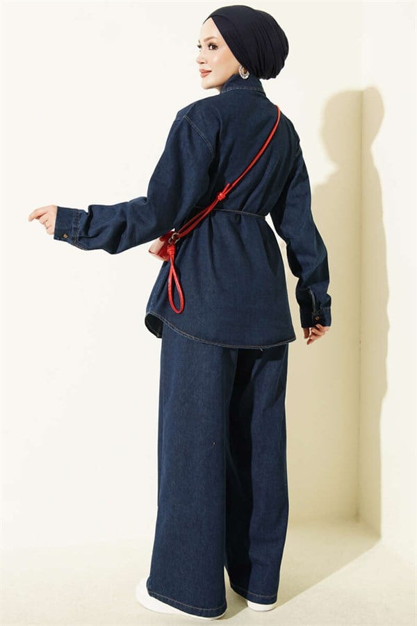 Symbolic Drawstring Denim 2 Piece Set, Blue