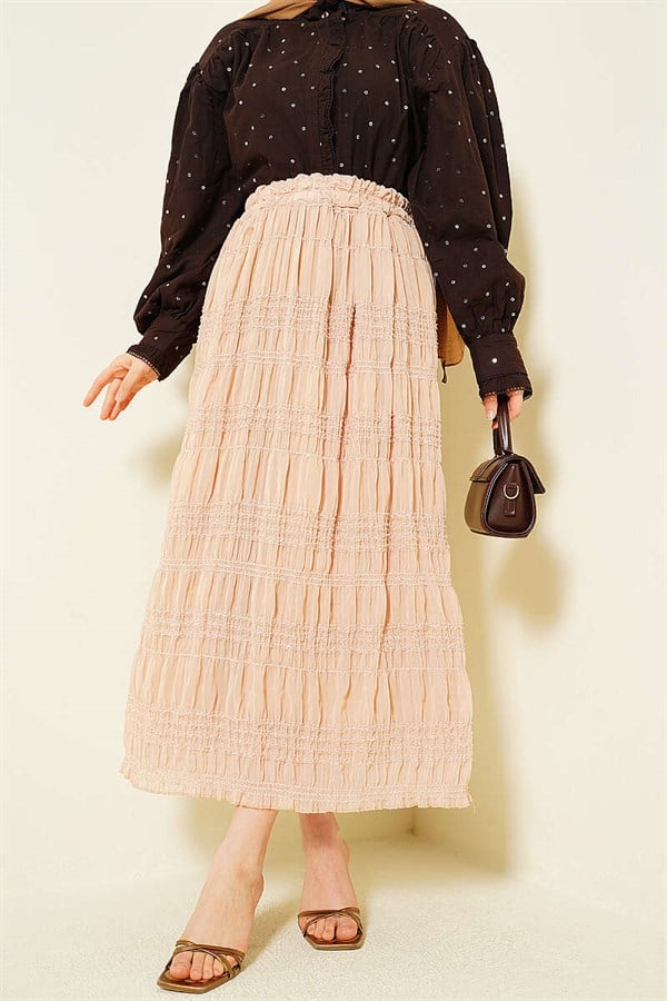 Ribbed Sequin Chiffon Skirt, Beige