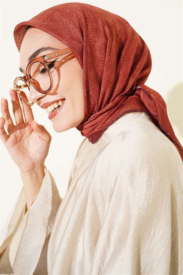 Striped Patterned Scarf, Terracotta