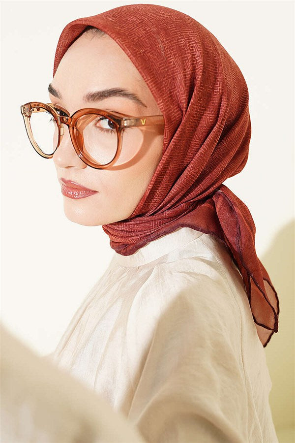 Striped Patterned Scarf, Terracotta