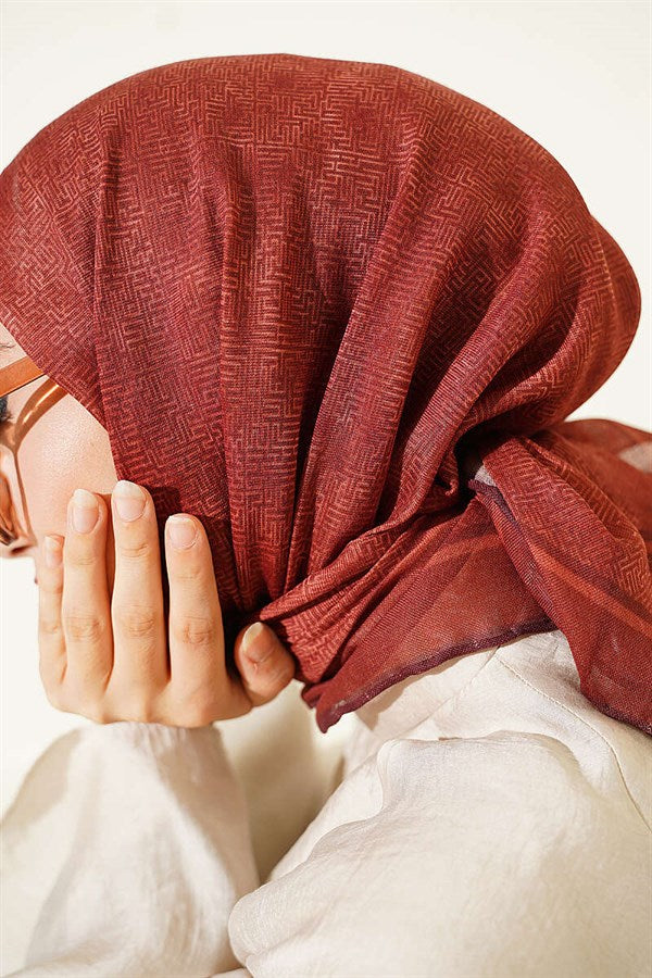 Striped Patterned Scarf, Terracotta