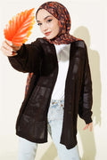 Striped Openwork Knit Cardigan, Brown