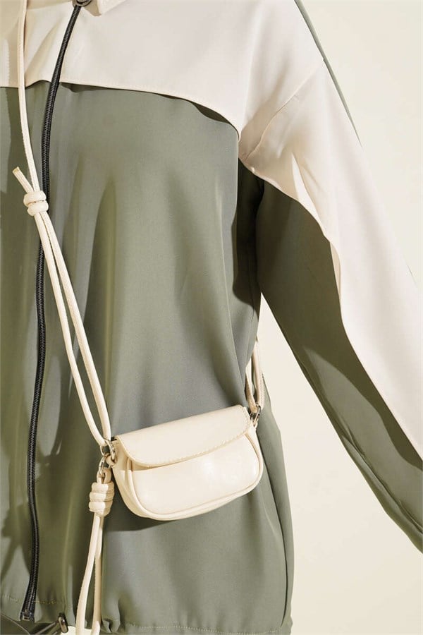 Striped Detail Zippered 2 Piece Set, Khaki