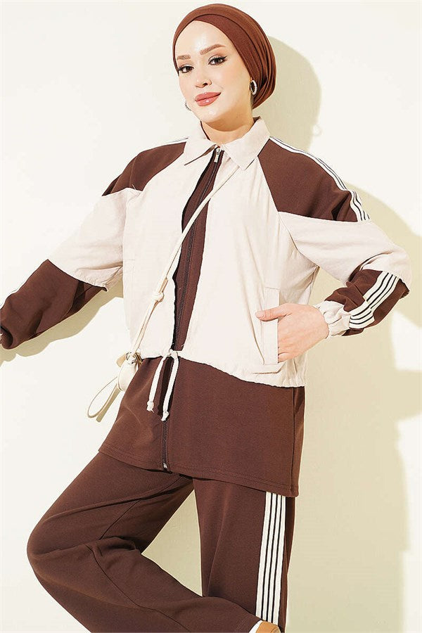 2 Piece Set with Striped Detail, Coffee