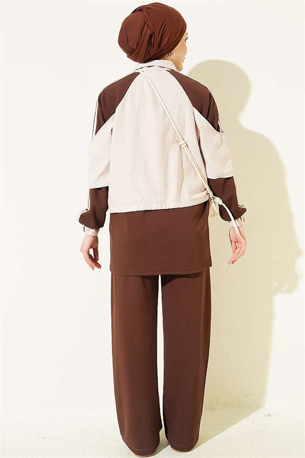 2 Piece Set with Striped Detail, Coffee