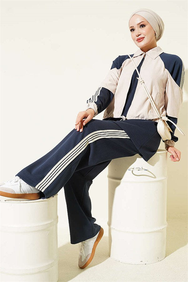 2 Piece Set with Striped Detail, Navy Blue