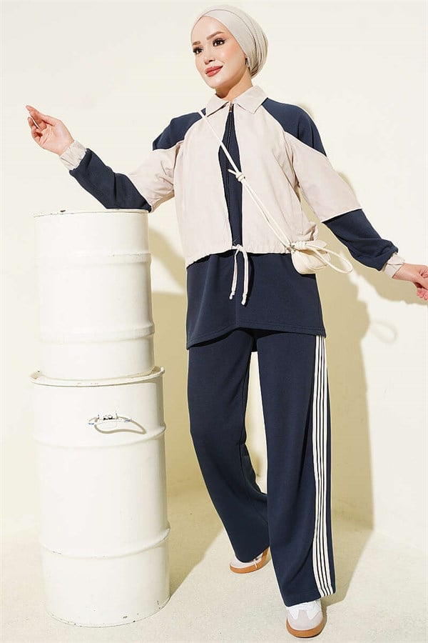 2 Piece Set with Striped Detail, Navy Blue