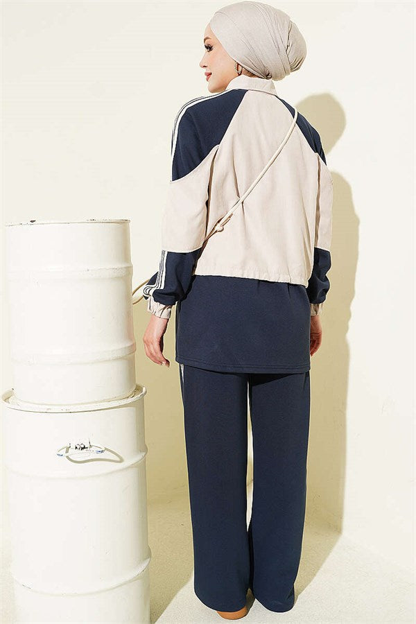 2 Piece Set with Striped Detail, Navy Blue