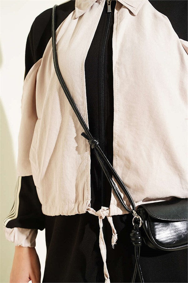 Striped Detail Trimmed 2 Piece Set, Black