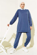 Stripe Detailed Two Thread Tunic 2 Piece Set Indigo
