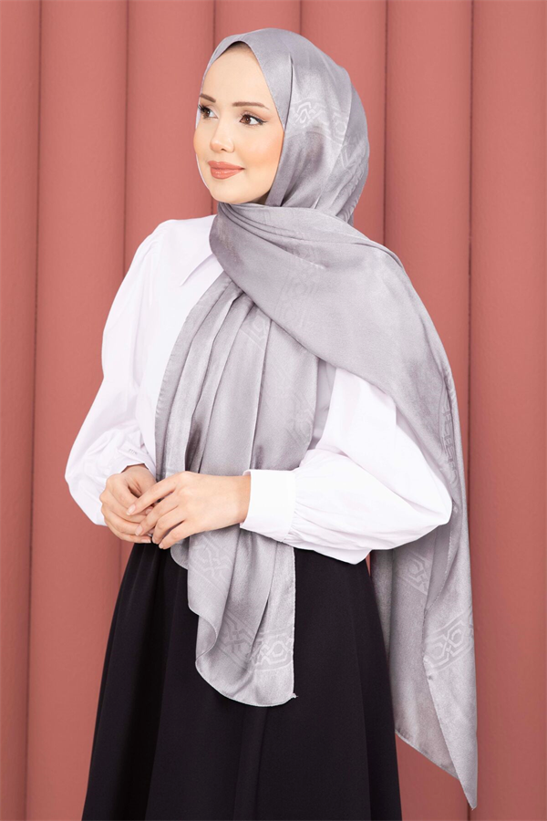 Striped Detail Jacquard Shawl Series Grey