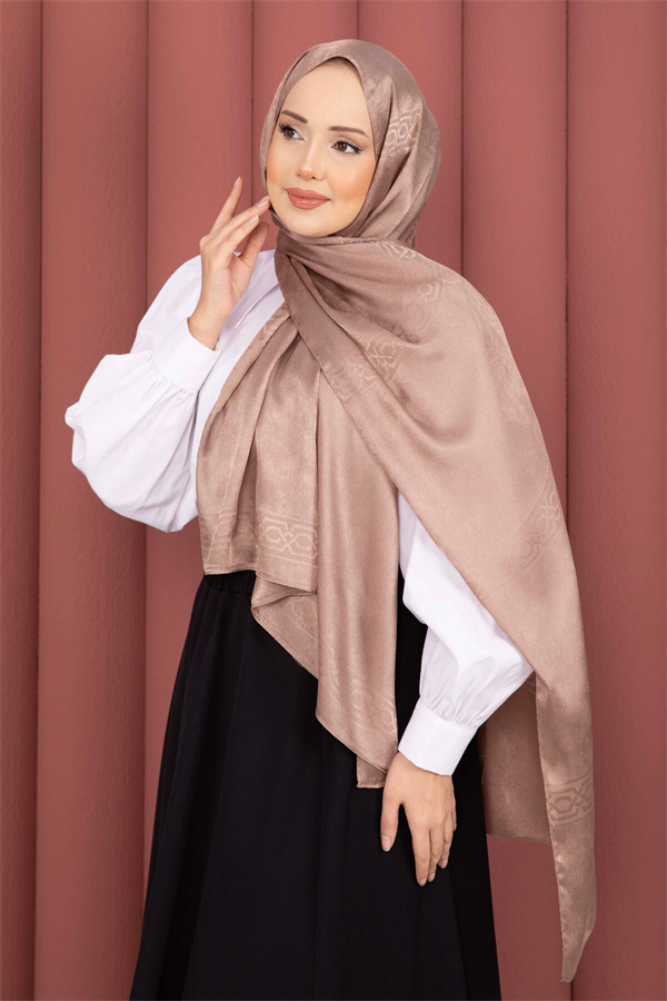 Striped Detail Jacquard Shawl Series Mink
