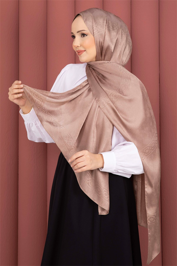 Striped Detail Jacquard Shawl Series Mink