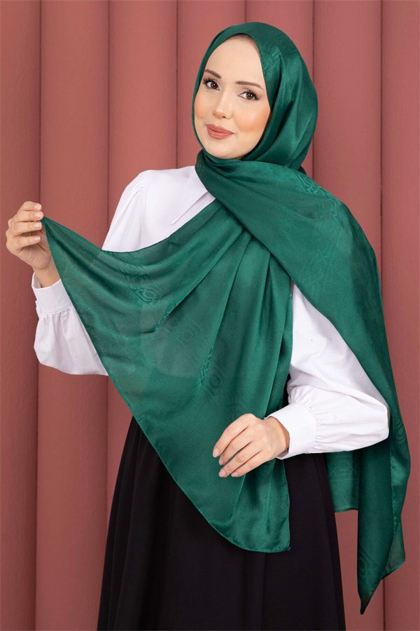 Striped Detail Jacquard Shawl Series Emerald