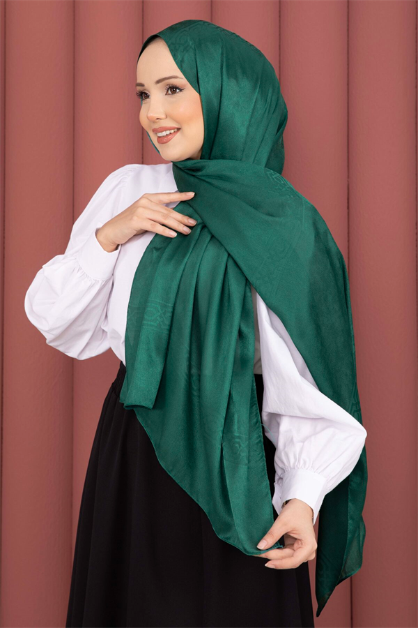 Striped Detail Jacquard Shawl Series Emerald
