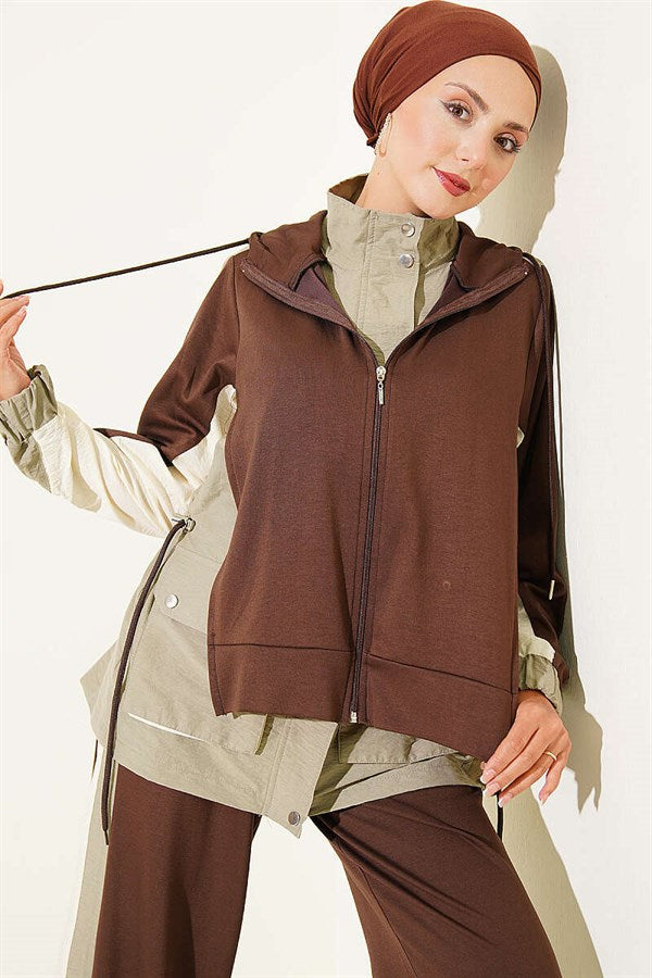 Striped Detail Sport 2 Piece Set in Coffee