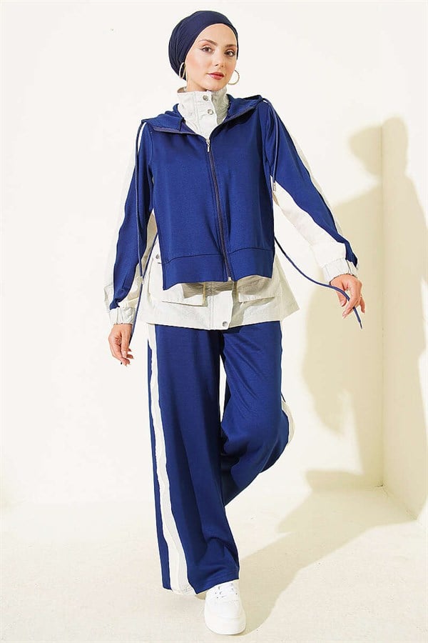Striped Detail Sport 2 Piece Set Navy Grey