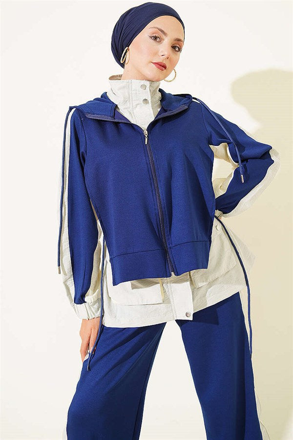 Striped Detail Sport 2 Piece Set Navy Grey