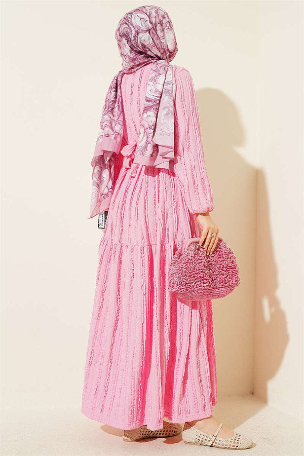 Pink Dress with Ribbon and Ruffles