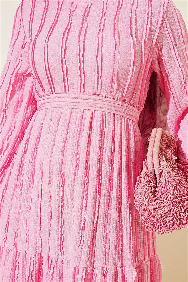 Pink Dress with Ribbon and Ruffles