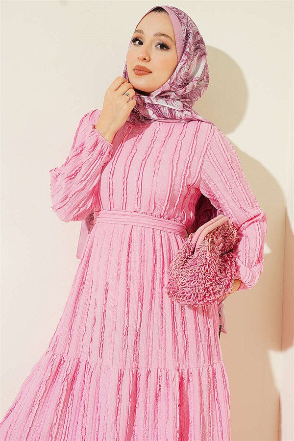 Pink Dress with Ribbon and Ruffles