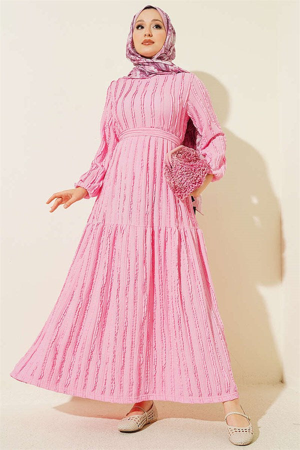 Pink Dress with Ribbon and Ruffles