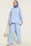 Striped Ruffled Tunic 2 Piece Set, Baby Blue