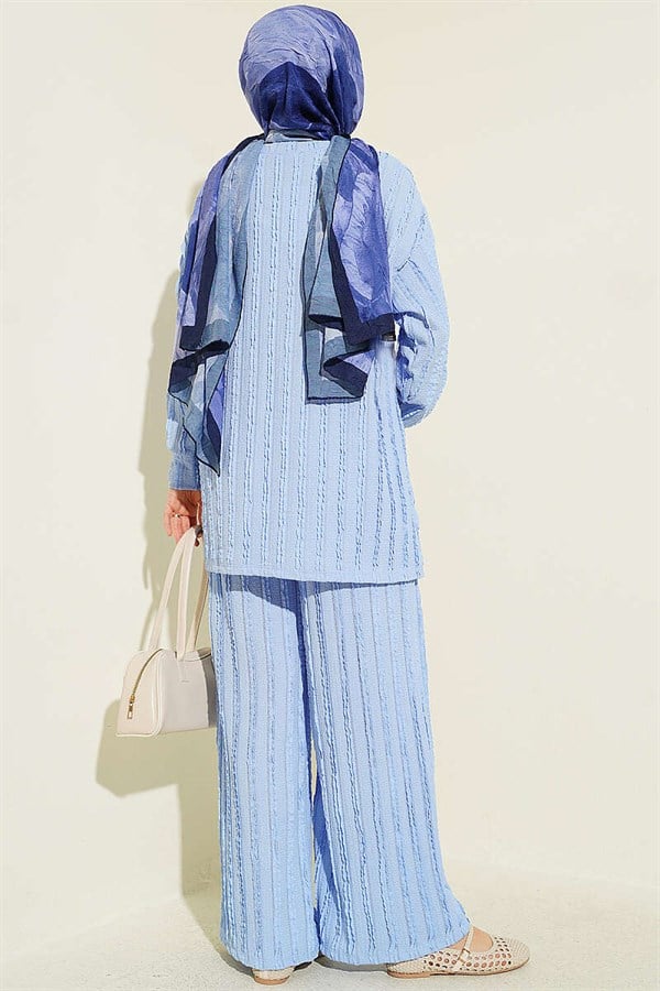Striped Ruffled Tunic 2 Piece Set, Baby Blue