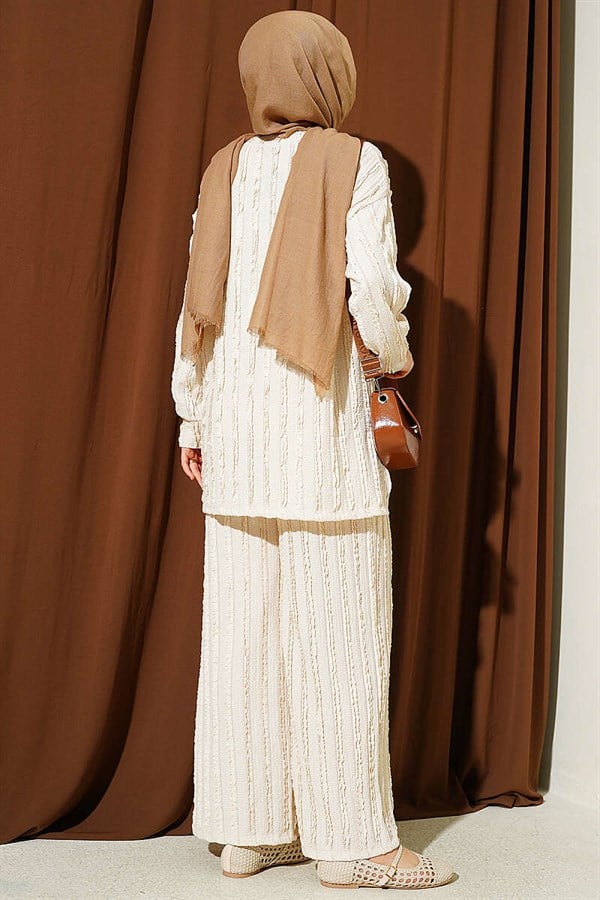 Striped Ruffled Tunic 2 Piece Set, Beige