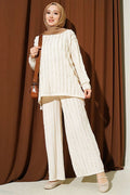 Striped Ruffled Tunic 2 Piece Set, Beige
