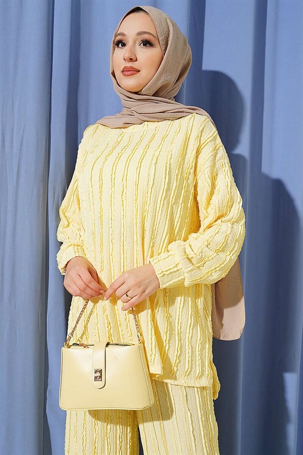 Striped Ruffled Tunic 2 Piece Set Yellow