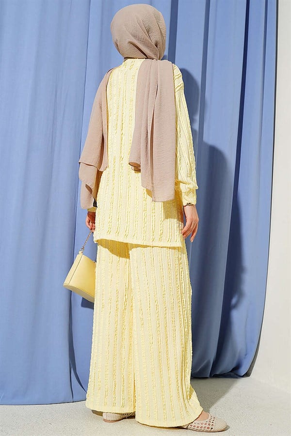 Striped Ruffled Tunic 2 Piece Set Yellow