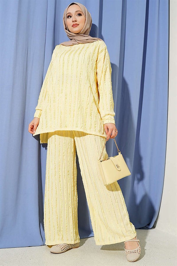 Striped Ruffled Tunic 2 Piece Set Yellow