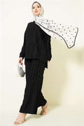 Striped Ruffled Tunic 2 Piece Set, Black