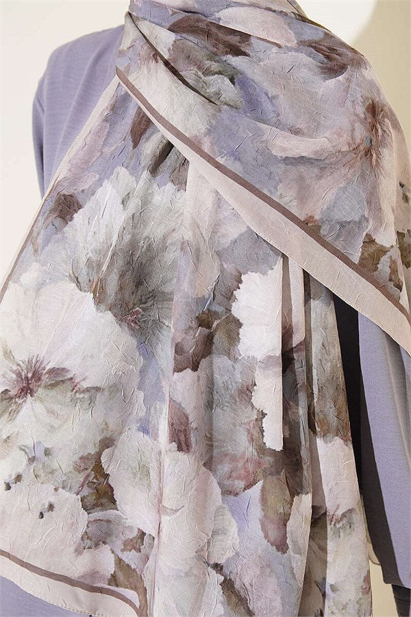 Striped Floral Bamboo Crash Shawl Beige