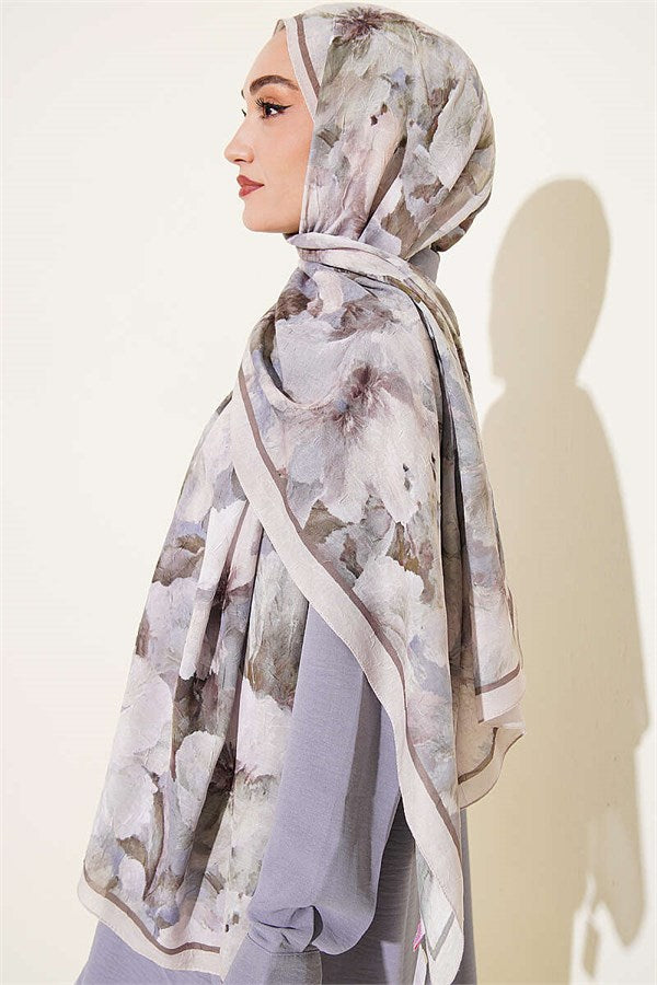 Striped Floral Bamboo Crash Shawl Beige