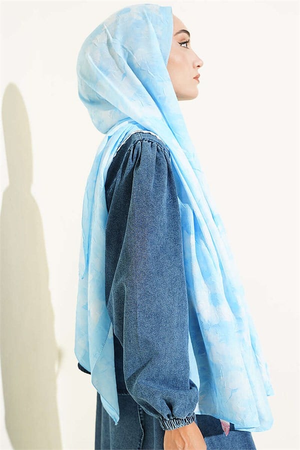 Striped Floral Bamboo Crash Shawl Ice Blue