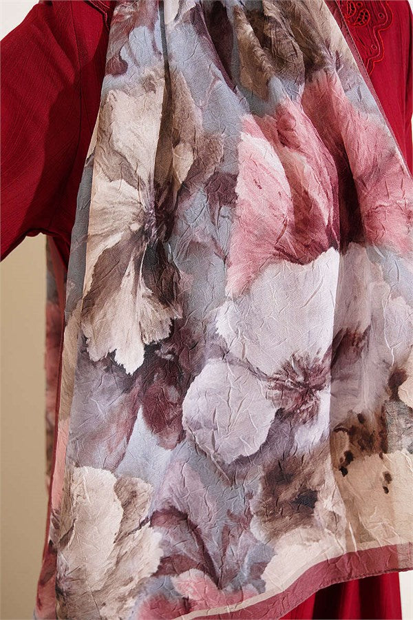 Striped Floral Bamboo Crush Shawl Coffee