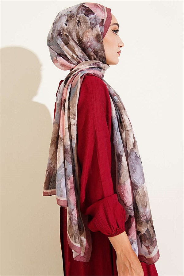 Striped Floral Bamboo Crush Shawl Coffee