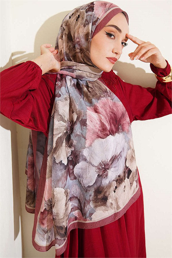 Striped Floral Bamboo Crush Shawl Coffee