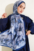 Striped Floral Bamboo Crash Shawl Navy Blue