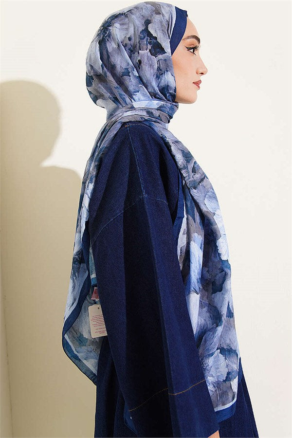 Striped Floral Bamboo Crash Shawl Navy Blue