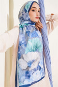 Striped Floral Bamboo Crash Scarf Navy Blue