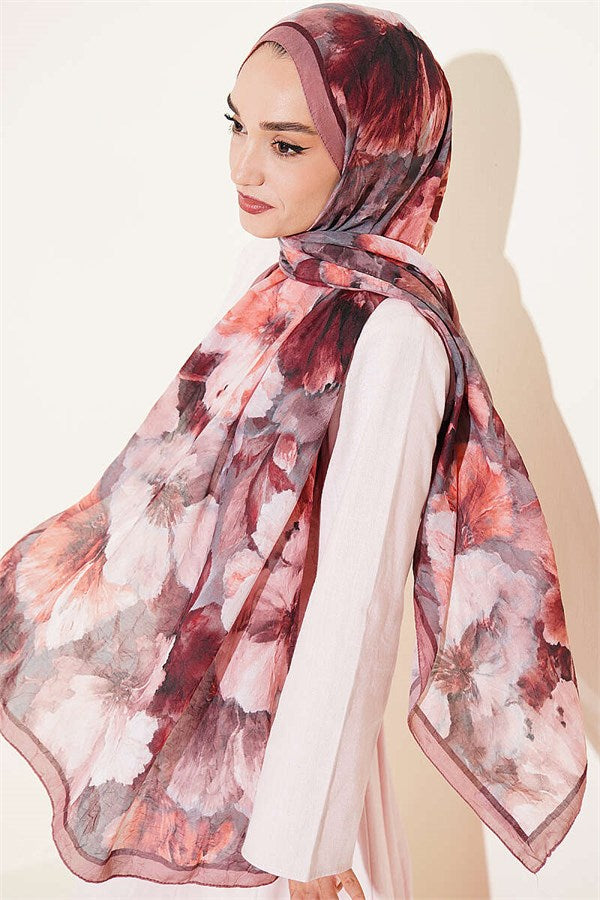 Striped Floral Bamboo Crush Shawl Latte