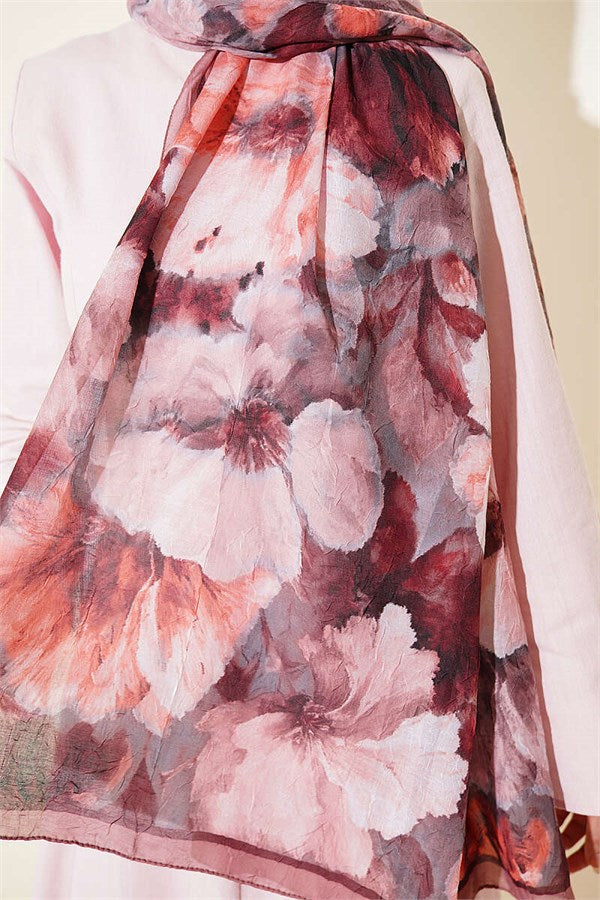 Striped Floral Bamboo Crush Shawl Latte