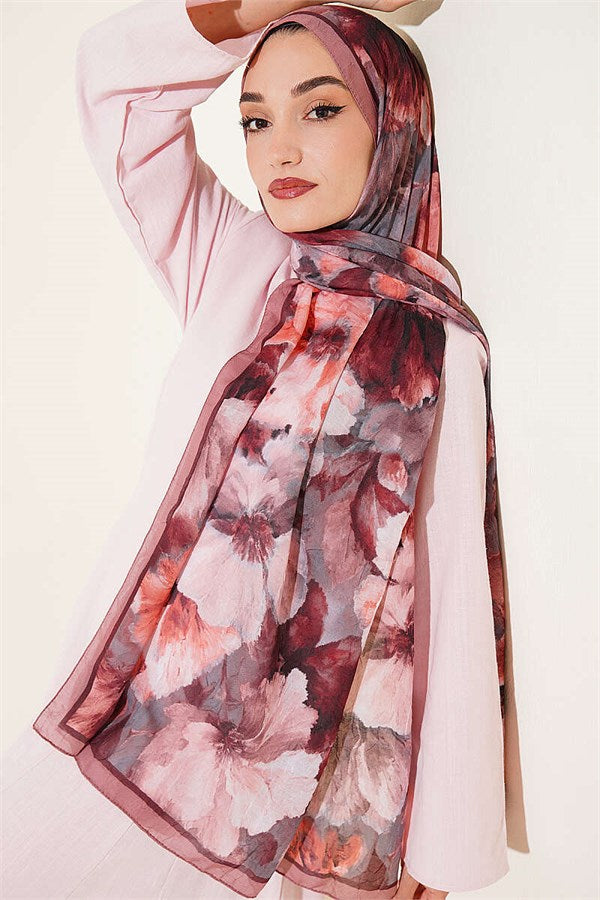Striped Floral Bamboo Crush Shawl Latte